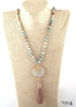 Boho Necklace, RH Amazonite Jasper, Circle Tassel Green White Natural Stone